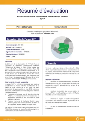 Résumé d'évaluation - Projet d’Intensification de la Politique de Planification Familiale - PIPPF, Côté d'Ivoire