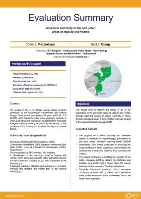 Evaluation Summary -Access to electricity in the peri-urban areas of Maputo and Pemba (EDAP) CMZ1093
