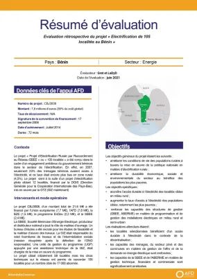 Résumé d'évaluation - Projet « Electrification de 105 localités au Bénin » CBJ3008