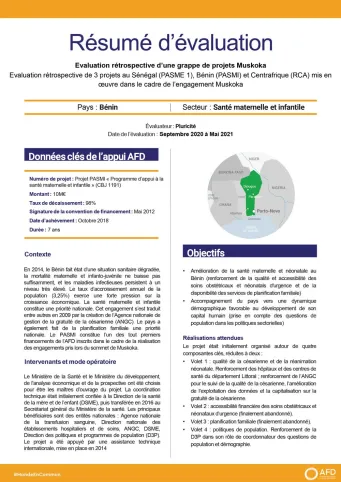 Résumé d'évaluation - Trois projets au Sénégal (PASME 1), Bénin (PASMI) et Centrafrique mis en œuvre dans le cadre de l’engagement Muskoka (CBJ1191-CCF1157-CSN1366)