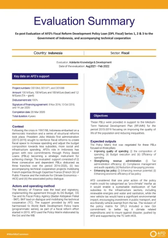 Evaluation Summary - AFD’s Fiscal Reform Development Policy Loan (DPL Fiscal) to the Government of Indonesia CID1064-CID1071-CID1088