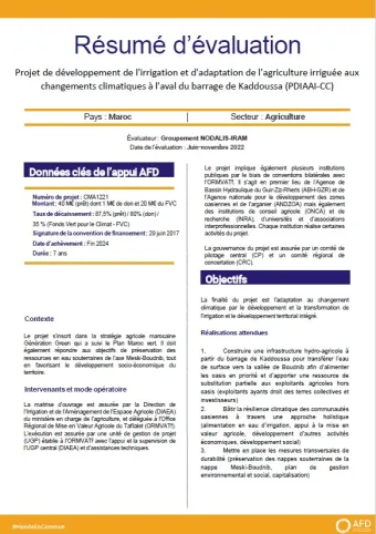 Evaluation à mi-parcours du Projet de développement de l'irrigation et d'adaptation de l'agriculture irriguée aux changements climatiques à l'aval du barrage de Kaddoussa (PDIAAI-CC), Maroc